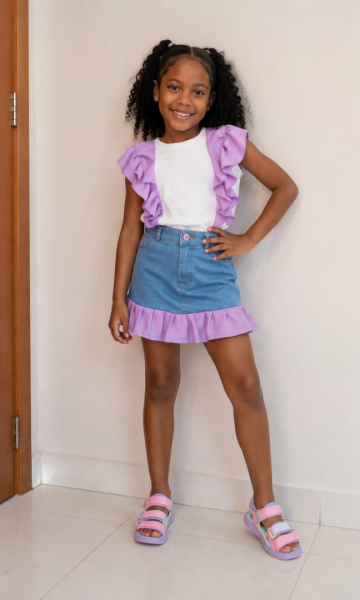Conjunto Infantil Top e Saia com Folhos