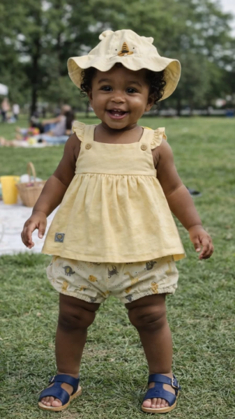 Conjunto de Bebé com Top, Calção e Chapéu