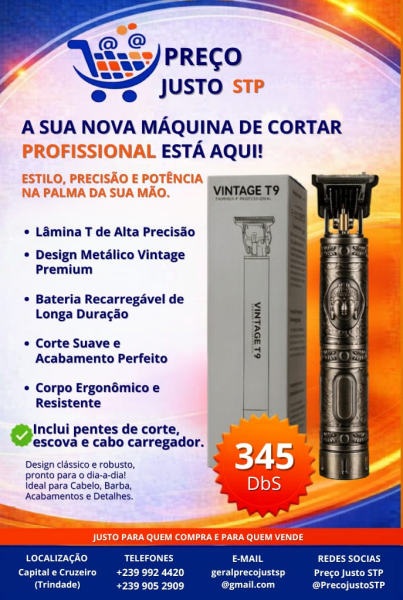 Máquina de Cortar Cabelo e Barba Vintage T9 Profissional