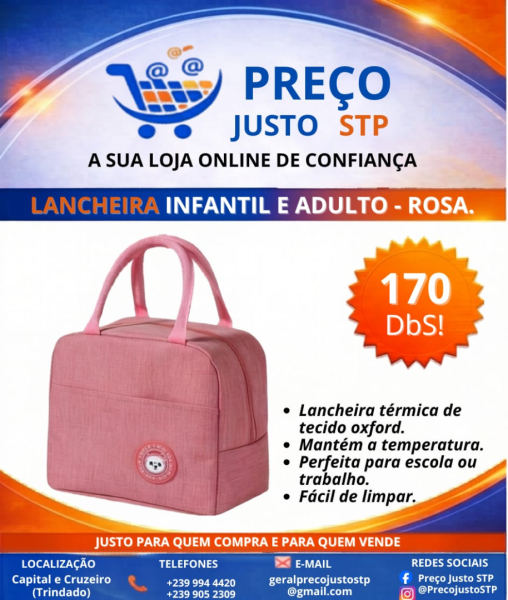 Lancheira Térmica Infantil e Adulto - Rosa