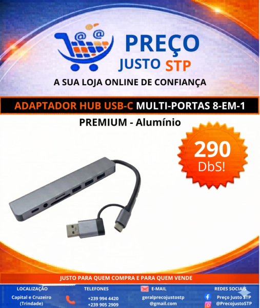 Adaptador Hub USB-C Multi-Portas 8-em-1 Premium