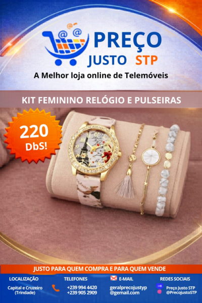 Kit Feminino Relógio e Pulseiras