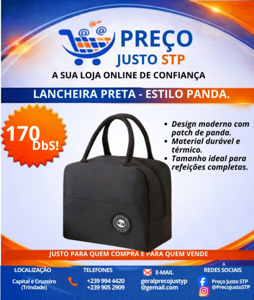 Lancheira Térmica Preta - Estilo Panda