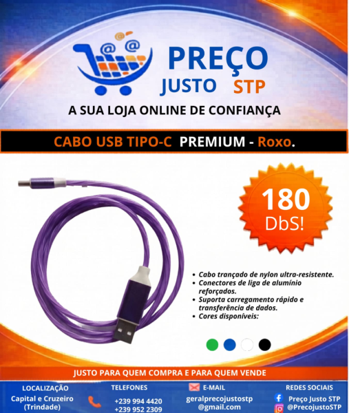 Cabo USB Tipo-C Premium - Roxo