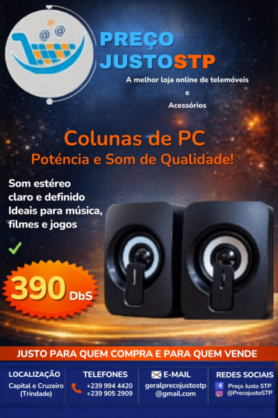 Colunas de PC - Som Estéreo de Qualidade