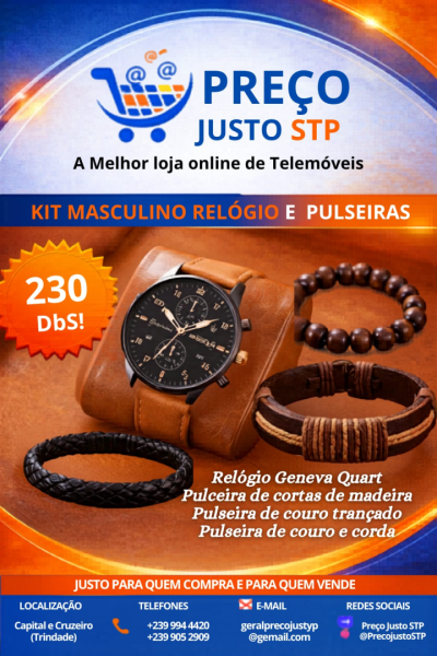 Kit Masculino Relógio Geneva Quart e Pulseiras